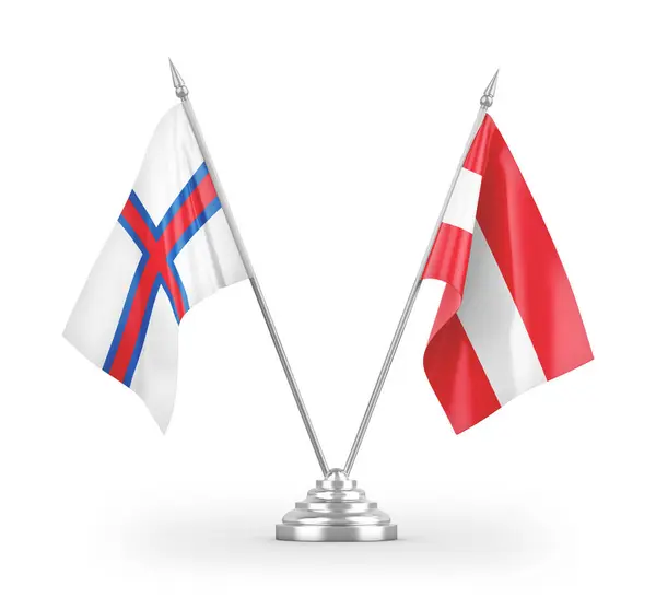 Rakousko Faerské Ostrovy Tabulky Vlajky Izolované Bílém Pozadí Vykreslování — Stock fotografie