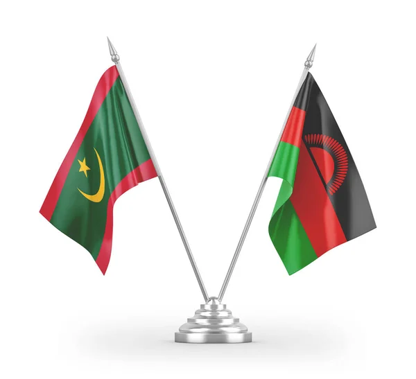 Banderas Mesa Malawi Mauritania Aisladas Sobre Fondo Blanco — Foto de Stock