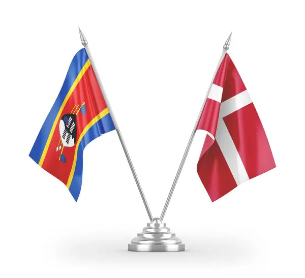 Dánsko Eswatini Svazijsko Tabulky Vlajky Izolované Bílém Pozadí Vykreslování — Stock fotografie