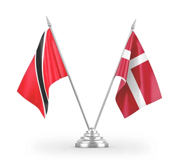 Denemarken Trinidad Tobago Tafelvlaggen Geïsoleerd Witte Achtergrond Rendering — Stockfoto