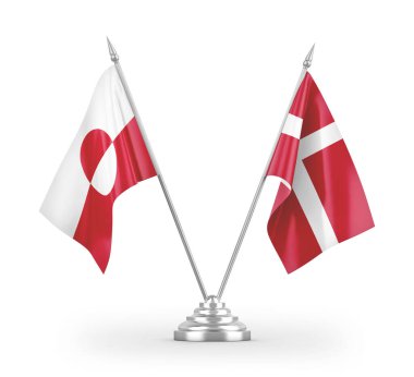 Danimarka ve Grönland masa bayrakları beyaz arkaplan 3D görüntüleme üzerinde izole 