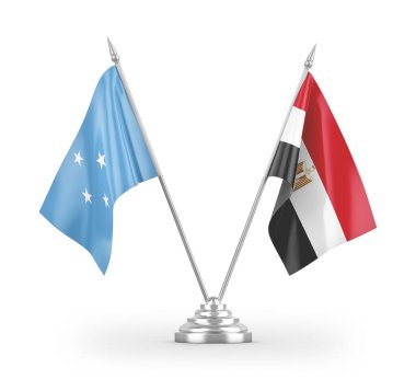 Mısır ve Mikronezya masa bayrakları beyaz arkaplanda 3 boyutlu görüntüleme