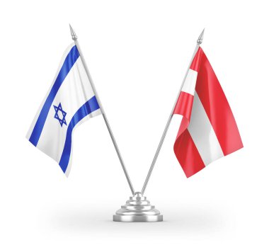 Avusturya ve İsrail bayrakları beyaz arkaplanda izole edilmiş 3D görüntüleme