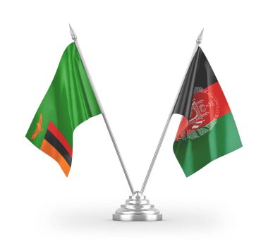 Afganistan ve Zambiya masa bayrakları beyaz arkaplan 3D görüntüleme 