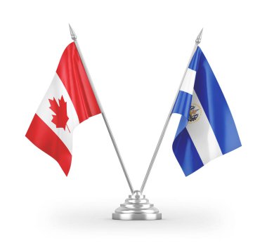 El Salvador ve Kanada masa bayrakları beyaz arka planda izole edilmiş 3D görüntüleme