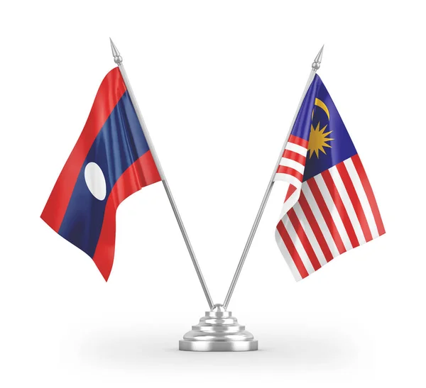 Malaysia Och Laos Tabell Flaggor Isolerade Vit Bakgrund Rendering — Stockfoto