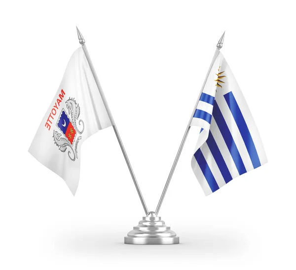 Uruguay Mayotte Table Flags Isolated White Background Rendering — Stock Photo, Image