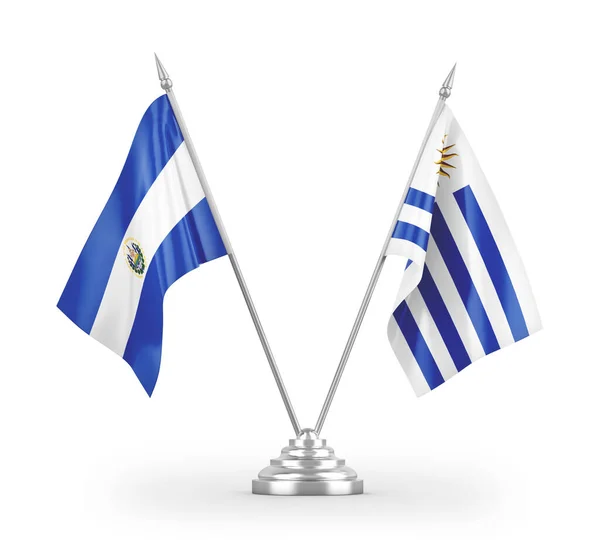 Σημαίες Επιτραπέζιες Της Ουρουγουάης Και Του Σαλβαδόρ Απομονωμένες Λευκό Φόντο — Φωτογραφία Αρχείου