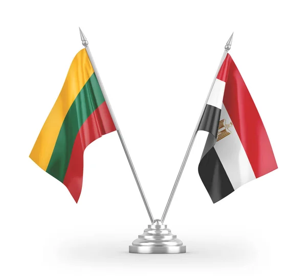 Banderas Mesa Egipto Lituania Aisladas Sobre Fondo Blanco — Foto de Stock