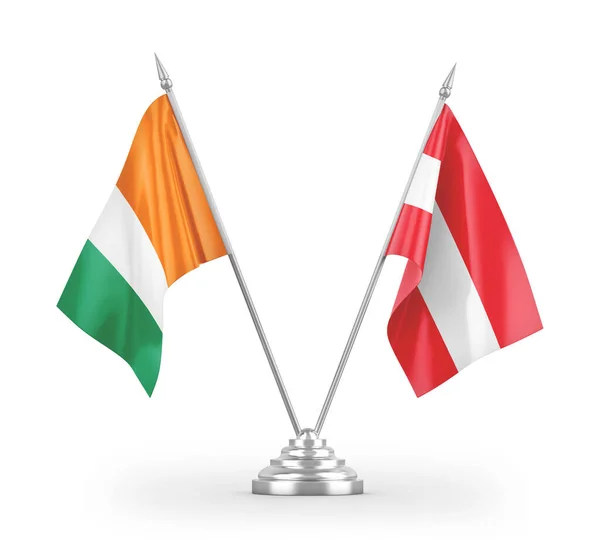 Austria Wybrzeże Kości Słoniowej Wybrzeże Kości Słoniowej Flagi Stołowe Izolowane — Zdjęcie stockowe