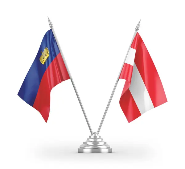 Rakousko Lichtenštejnsko Tabulky Vlajky Izolované Bílém Pozadí Vykreslování — Stock fotografie