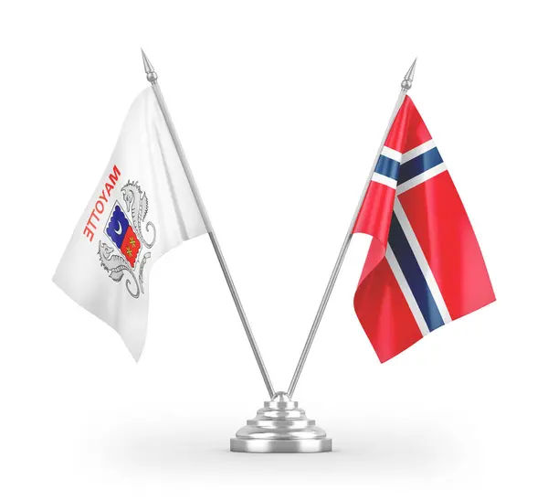Banderas Mesa Noruega Mayotte Aisladas Sobre Fondo Blanco —  Fotos de Stock