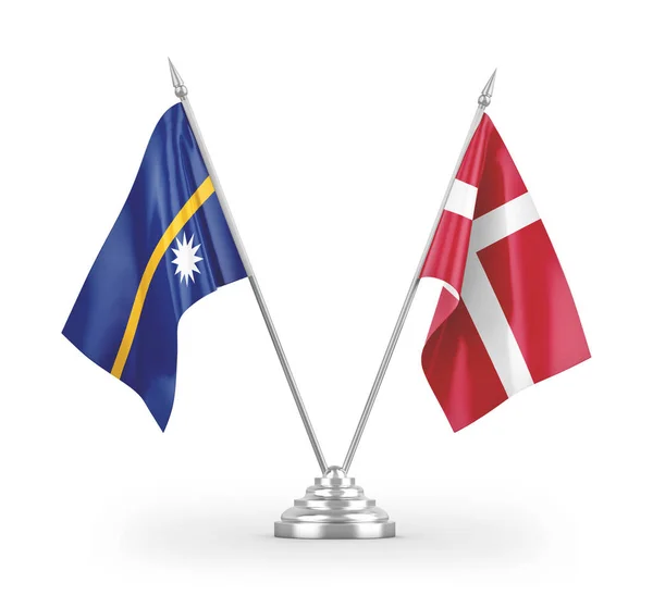 Dánsko Nauru Tabulky Vlajky Izolované Bílém Pozadí Vykreslování — Stock fotografie