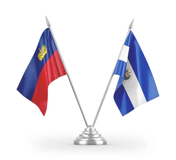 stock image El Salvador and Liechtenstein table flags isolated on white background 3D rendering