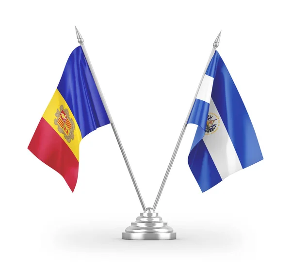 Salvador Andorra Masa Bayrakları Beyaz Arka Planda Izole Edilmiş Görüntüleme — Stok fotoğraf