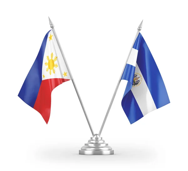 Salvador Philippines Table Flags Isolated White Background Rendering — Stock Photo, Image