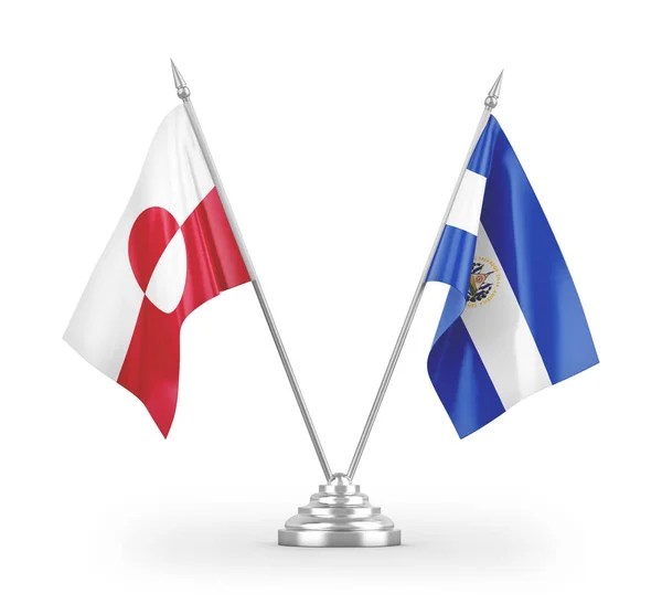 Salvador Och Grönland Tabell Flaggor Isolerade Vit Bakgrund Rendering — Stockfoto