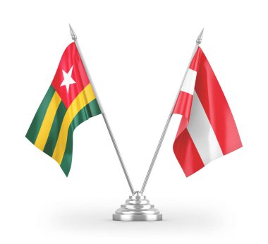 Avusturya ve Togo masa bayrakları beyaz arkaplanda izole edilmiş 3D görüntüleme