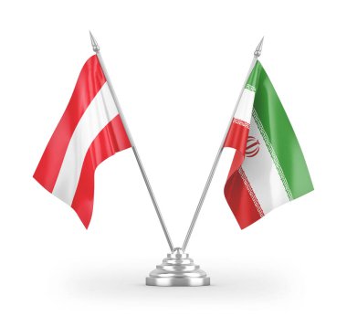 İran ve Avusturya bayrakları beyaz arka planda izole edilmiş 3D görüntüleme