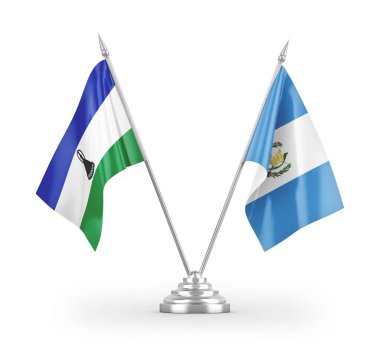 Guatemala ve Lesotho masa bayrakları beyaz arkaplanda izole edilmiş 3d görüntüleme