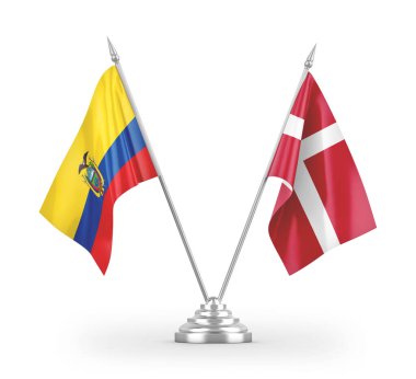 Danimarka ve Ekvador masa bayrakları beyaz arkaplan 3d görüntüleme üzerinde izole 