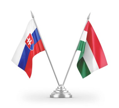 Hungary and Slovakia table flags isolated on white background 3D rendering clipart
