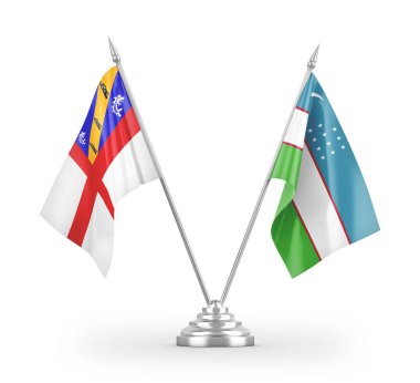 Özbekistan ve Herm tablo bayrakları beyaz arkaplan 3d görüntüleme üzerinde izole edildi