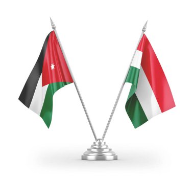 Macaristan ve Ürdün bayrakları beyaz arkaplandaki 3D görüntüleme üzerinde izole edildi