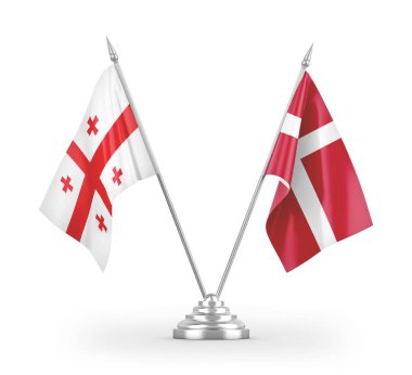 Danimarka ve Gürcistan bayrakları beyaz arka planda izole edilmiş 3D görüntüleme 