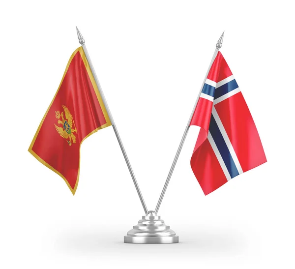 Banderas Mesa Noruega Montenegro Aisladas Sobre Fondo Blanco —  Fotos de Stock