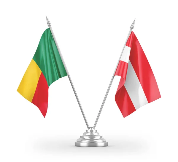 Rakousko Benin Tabulky Vlajky Izolované Bílém Pozadí Vykreslování — Stock fotografie