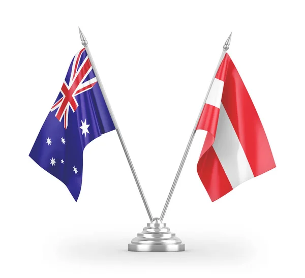 Bandeiras Mesa Áustria Austrália Isoladas Fundo Branco Renderização — Fotografia de Stock