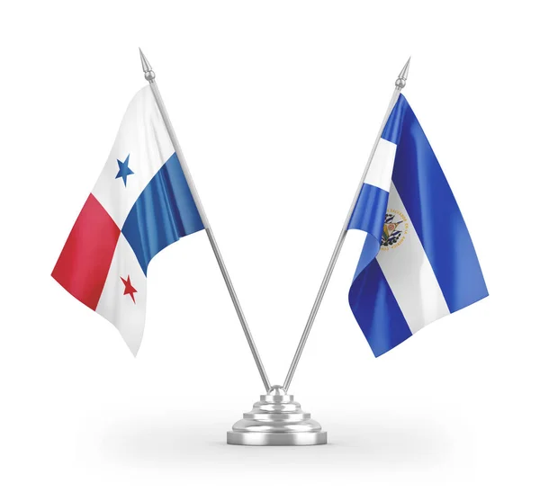 Salvador Och Panama Bordsflaggor Isolerade Vit Bakgrund Rendering — Stockfoto