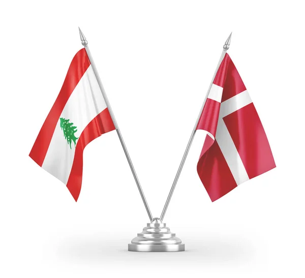 Данія Ліванські Табличні Прапори Ізольовані Білому Тлі Рендеринга — стокове фото