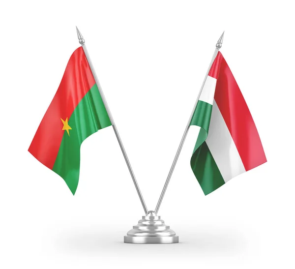 stock image Hungary and Burkina Faso table flags isolated on white background 3D rendering 