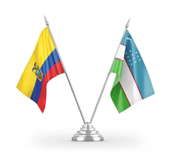 Üzbegisztán Ecuador Tábla Zászlók Elszigetelt Fehér Háttér Renderelés — Stock Fotó