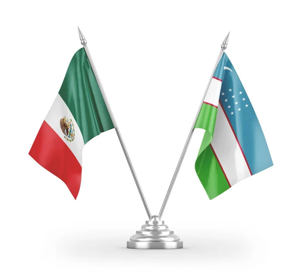 Uzbekistan Mexico Table Flags Isolated White Background Rendering — Stock Photo, Image
