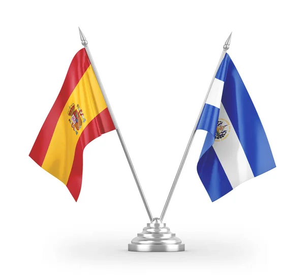 Salvador Spain Table Flags Isolated White Background Rendering — Stock Photo, Image