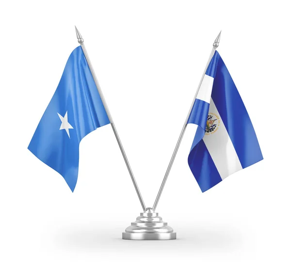 Salvador Und Somalia Tischfahnen Isoliert Auf Weißem Hintergrund Rendering — Stockfoto