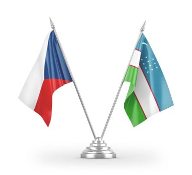 Özbekistan ve Çek Cumhuriyeti masa bayrakları beyaz arkaplan 3D görüntüleme üzerinde izole edildi