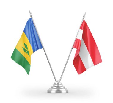 Avusturya ve Saint Vincent ve Grenadines masa bayrakları beyaz zemin üzerinde izole edilmiş 3d