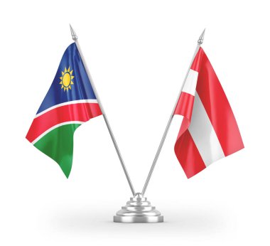 Avusturya ve Namibya masa bayrakları beyaz arka planda izole edilmiş 3D görüntüleme