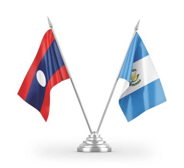 Guatemala ve Laos masa bayrakları beyaz arkaplanda izole edilmiş 3d görüntüleme 