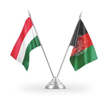 Afganistan ve Macaristan bayrakları beyaz arka planda izole edilmiş 3D görüntüleme 