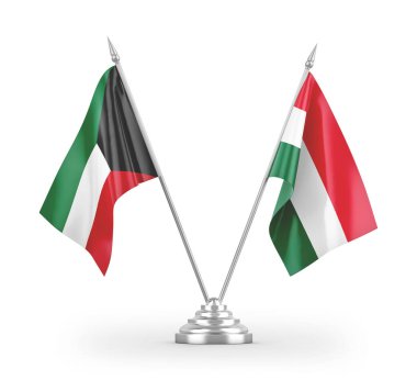 Macaristan ve Kuveyt masa bayrakları beyaz arkaplan 3D görüntüleme üzerinde izole