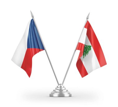 Lübnan ve Çek Cumhuriyeti bayrakları beyaz zemin üzerinde izole edilmiş 3D görüntüleme