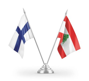 Lübnan ve Finlandiya masa bayrakları beyaz arkaplan 3d görüntüleme üzerinde izole edilmiş