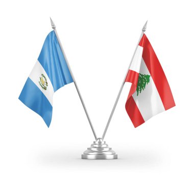 Lübnan ve Guatemala masa bayrakları beyaz arkaplanda izole edilmiş 3d görüntüleme