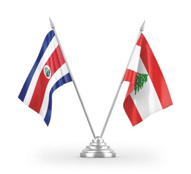 Lübnan ve Kosta Rika masa bayrakları beyaz arkaplandaki 3D görüntüleme