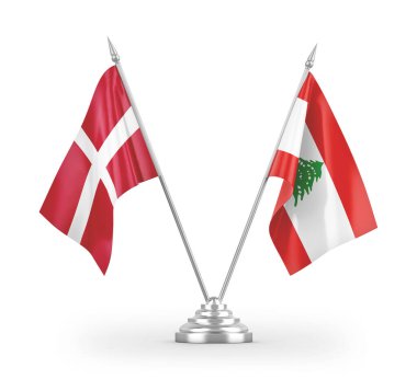 Lübnan ve Danimarka masa bayrakları beyaz arkaplan 3d görüntüleme üzerinde izole
